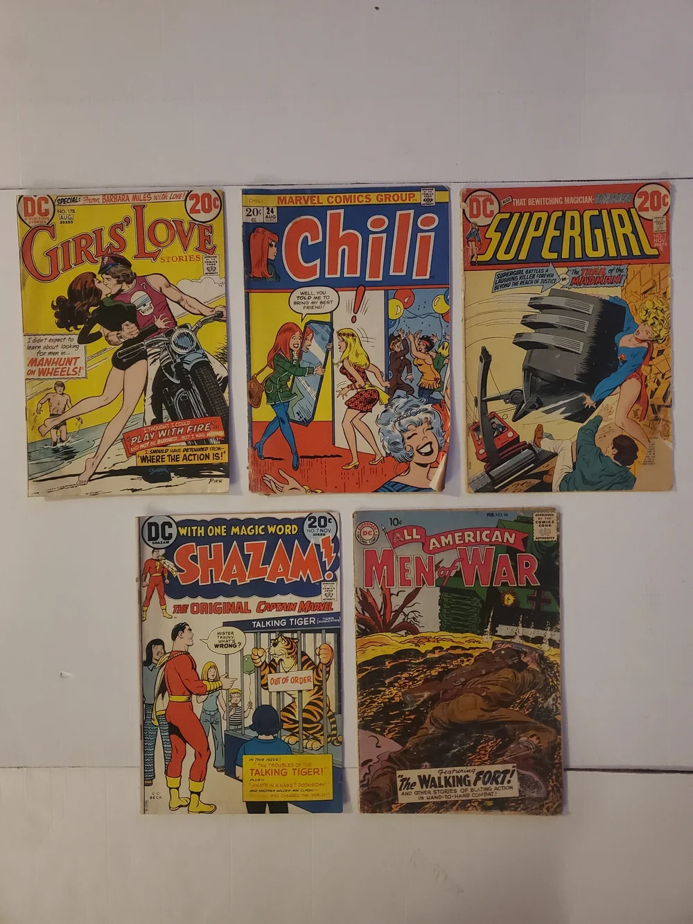DC Bronze Age Comic Book Lot of 5 Supergirl Shazam Girls' Love Chili Men of War